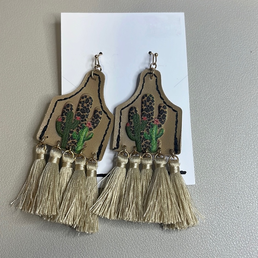 Leopard Cactus Tassel Earrings